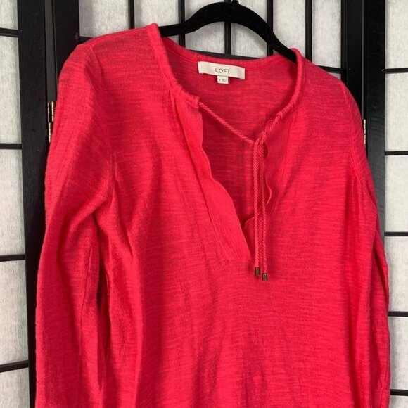 Ann Taylor LOFT Knitted Tie V-Neck Quarter Sleeve 3/4 Blouse Top Pink Small - Picture 4 of 9